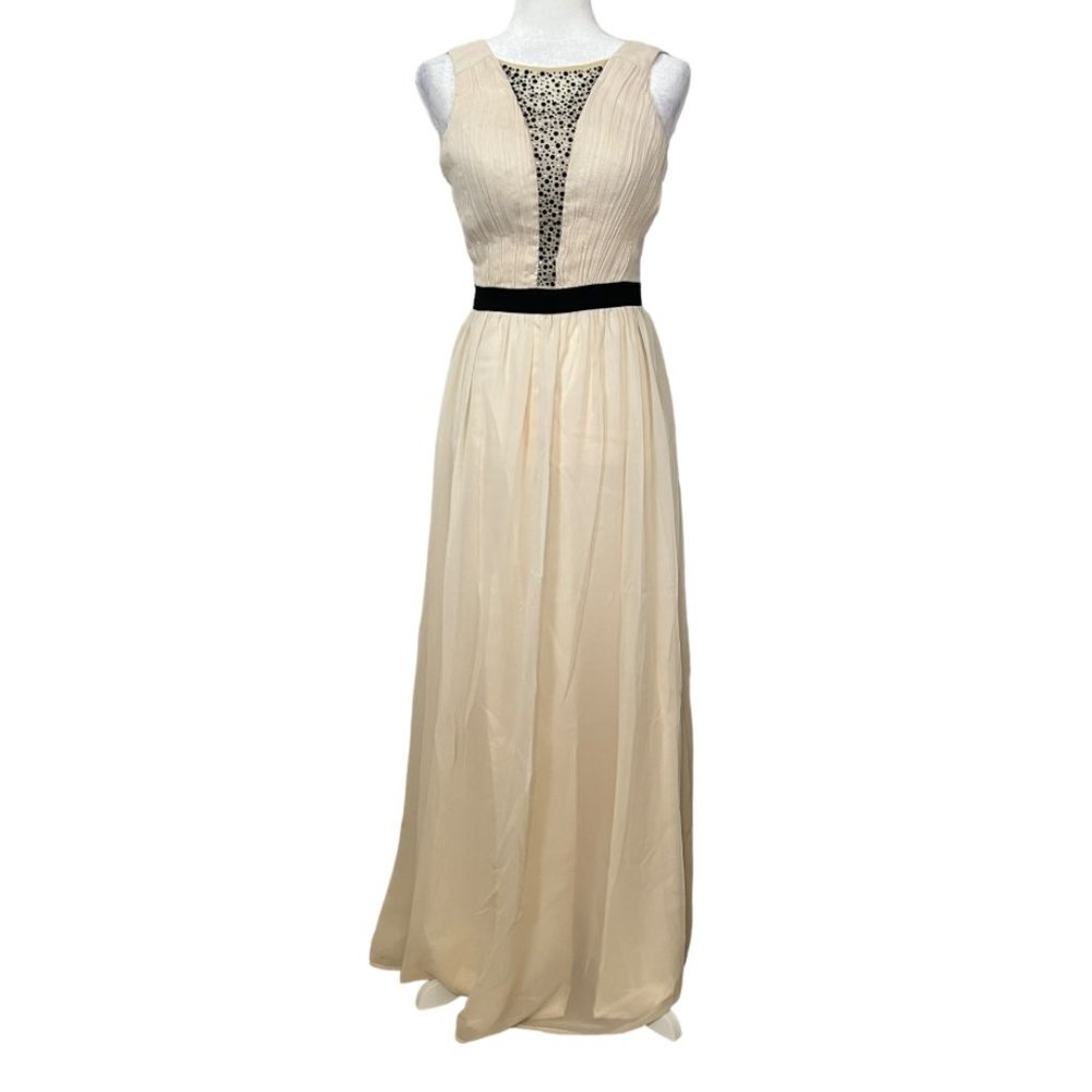 Chi Chi London Cream Evening Gown US 4 Mesh Formal Dress Prom Wedding Party - Picture 2 of 13